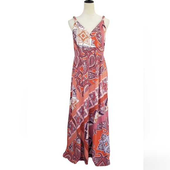 COPY - Garnet Hill Paisley Sleeveless Surplice V-Neck Knit Maxi Dress Patchwork… - Picture 2 of 10